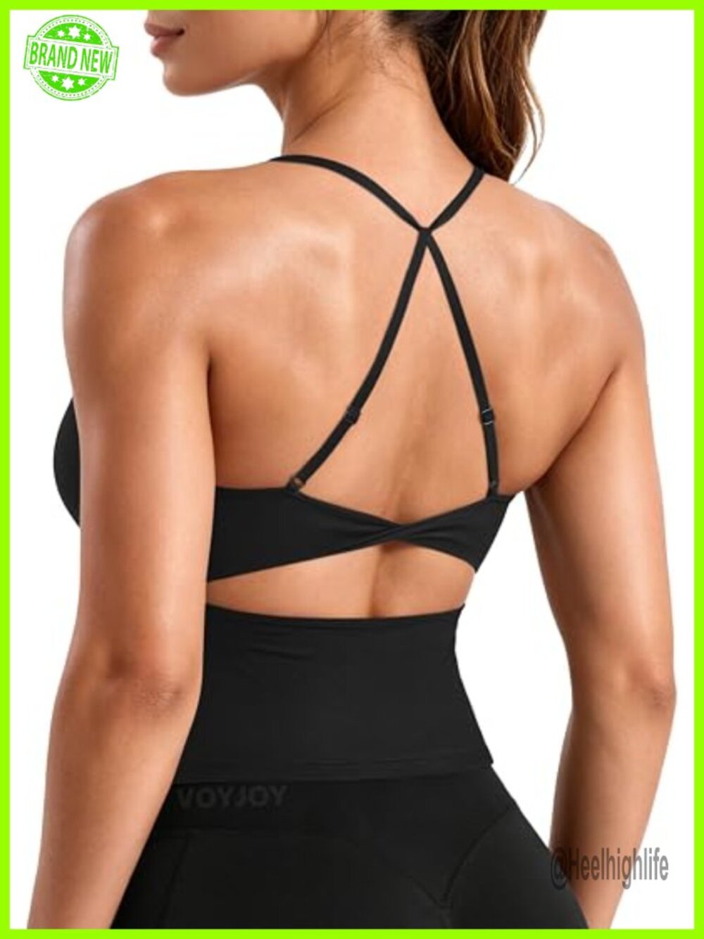 Twist Back Crop Tank Top with Built in Bra U Neck